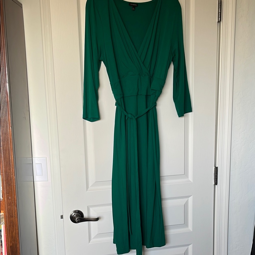 Talbots Green Sheath Dress V-Neck Long Sleeve